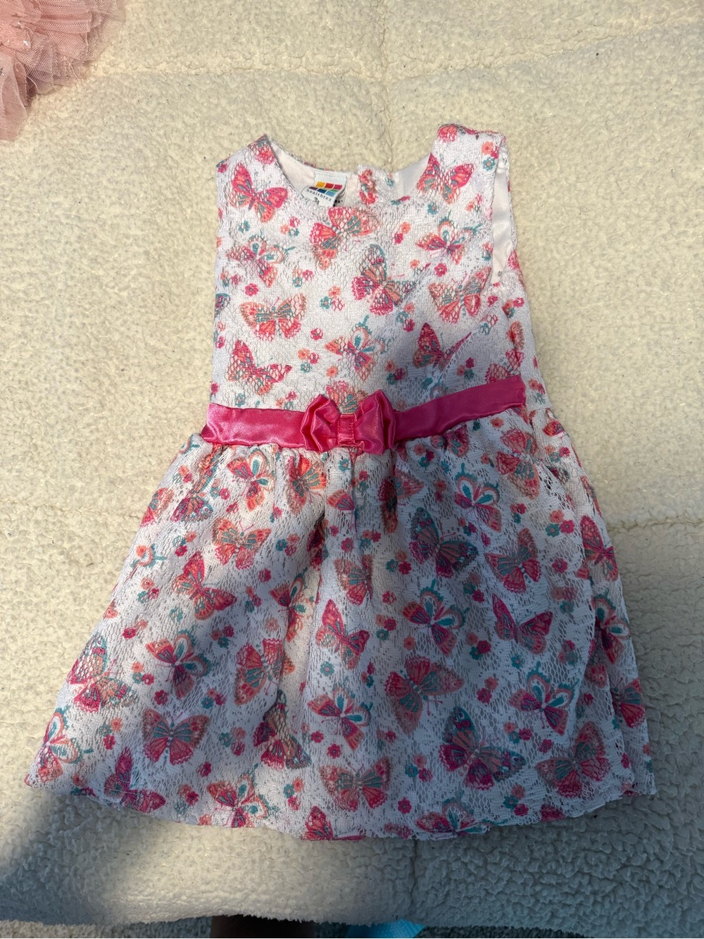 healthtex Pink Butterfly Print Dress with Satin Waist Bow